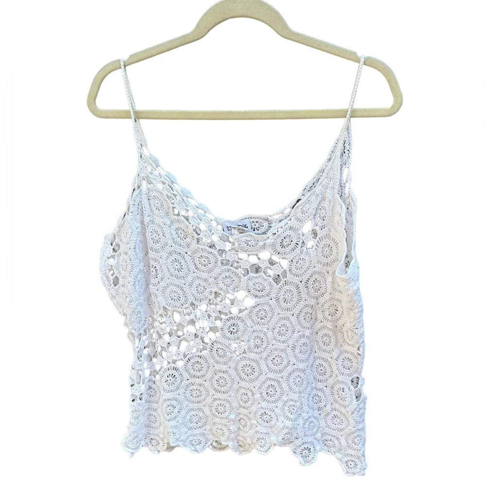 TOGETHER VINTAGE WHITE CROCHET Y2K COTTAGECORE KNIT CAMISOLE
